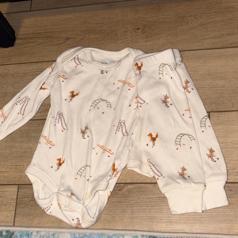 Garanimals Cream Long-Sleeve One-Piece with Orange & Brown Animal Print